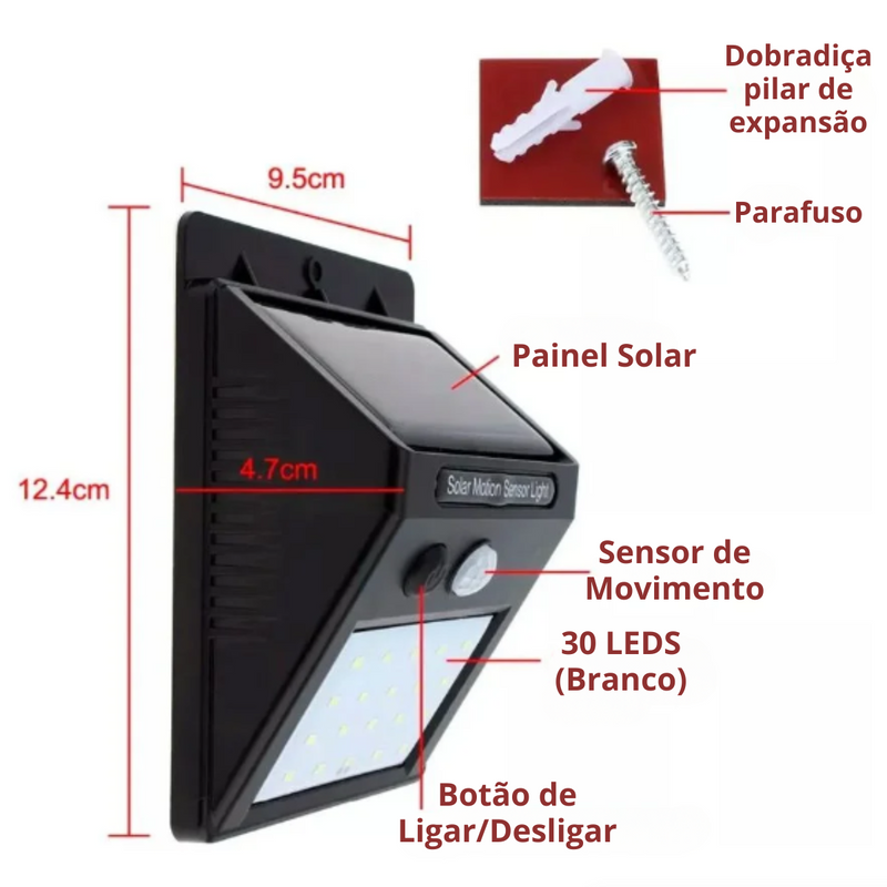 Luminária Solar Sensor Movimento EcoLed